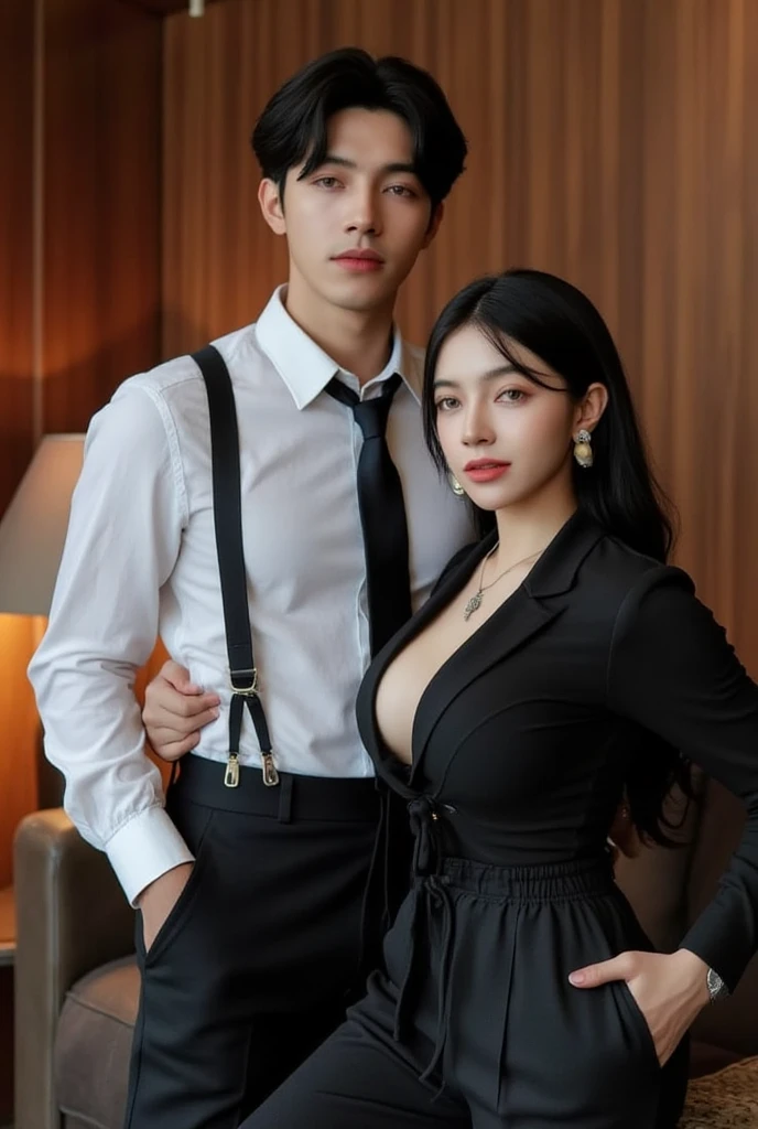 3d, ultra hd quality, girl and man face same as remain, same as original picture, super high resolution, handsome, top-quality, high resolution, realisitic, masterpiece, handsome face, 4K, with a well-proportioned body, cloth texture, intricate details, handsome detailed face,  background, well-proportioned face
