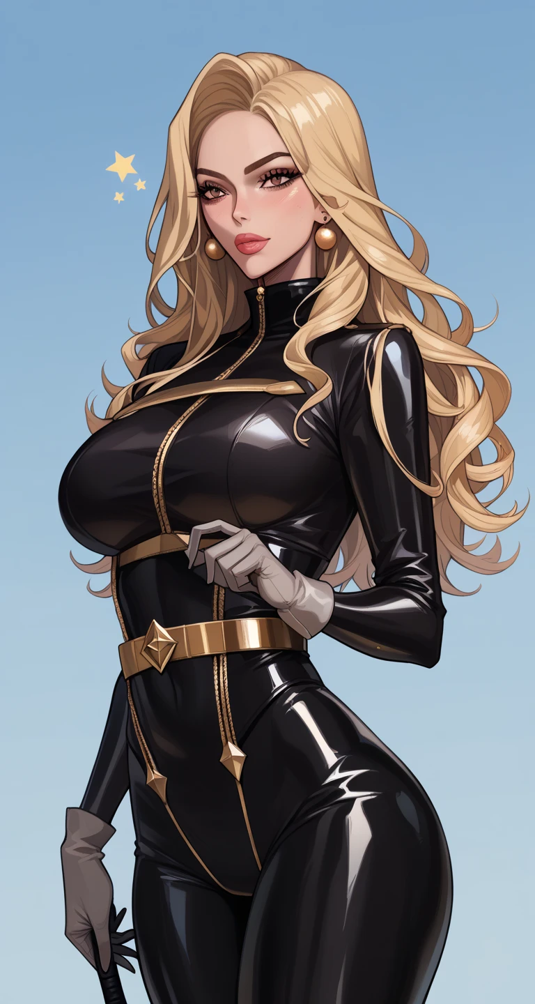 there is a woman in a green coat (curvaceous, massive breasts: 1.5, colossal cleavage: 2.2, long blonde hair) standing in front of a bar, a character portrait by Gabriel Ba, trending on Artstation, digital art, charlie bowater character art, charlie bowater rich deep colors, jen bartel, qiyana, charlie bowater art style, style of charlie bowater, background artwork, black canary, full art illustration