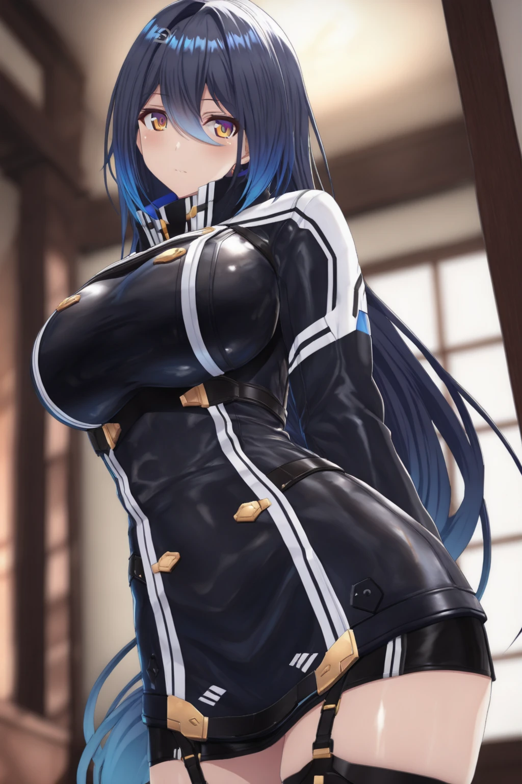 Mature medium long hair sexy cute girl wearing blue hair purple crop and panrolon 8k quality sharp lines
