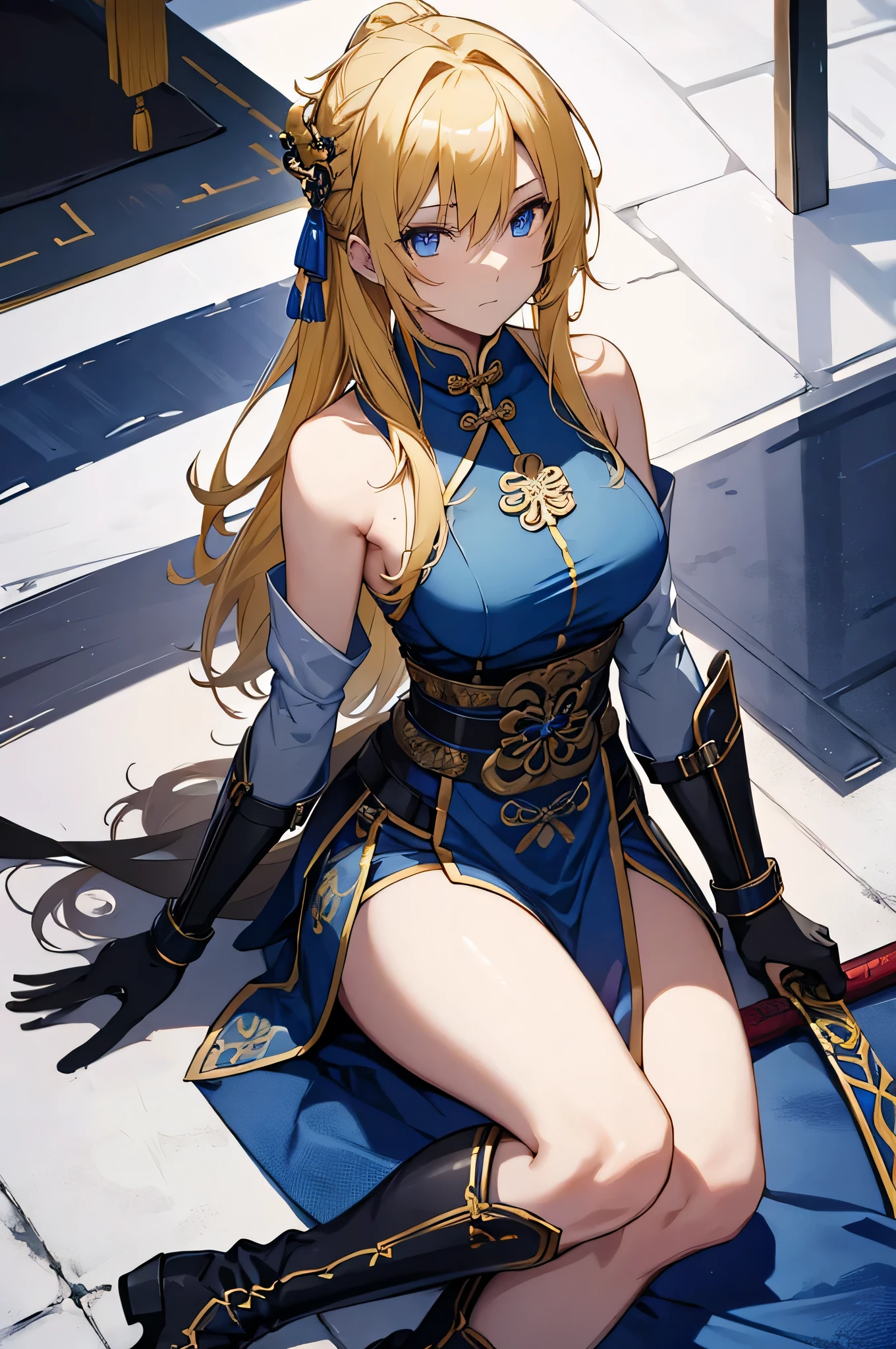 #Basics A girl is posing for a photo, animeのかわいい女の子, (((One Girl, Baby Face, 16 years old))),
BREAK
#Clothing Accessories
(((Gold on black)A large dragon embroidered on the(long)China dress:1.4 + サイドスリット入りlongスカート + Deep V-neck design + No sleeve + Gold belt for a tight fit around the waist + Black high heels)),
((gold fancy bracelet, Golden hoop earrings)),
BREAK
#Features
(Blonde:1.4, Bangs that expose the forehead:1.4 + Accessory with a red gem on the forehead, Chest-length sideburns, Very long back hair + Wavy back hair + Back hair fluttering in the wind),
(Droopy eyes,blue eyes), (Small breasts),
BREAK
#expression
(Screaming, 真剣なexpression),
#background environment
((noon:1.4 + bustling street:1.4 + congestion + Sunshine)),
#composition
(Turning your body to the viewer:1.4, from below:1.4, (Fighting Pose:1.4 + Raise one knee:1.4 + Put your fist straight out in front of you:1.4), Cowboy Shot:1.4),
BREAK
#Body parts elements
(Beautiful Hair,Shiny Hair),
(double eyelid, Long eyelashes),
(Expression of fine eyes, Beautiful and delicate eyes, Sparkling eyes, Eye Reflexes),
(Human Ear),
(Beautiful Nose, Thin Nose),
(Glossy lips, Beautiful Lips, Thick lips), (Symmetrical facial features),
(Detailed skin, Textured skin, Beautiful Skin),
BREAK
#Quality
(((highest quality)), ((masterpiece)), ((Very detailed))), ((High resolution), (16k,1080p)),
(Realistic), (Anatomically correct),
((comics, anime)), (3DCG), CG illustration,