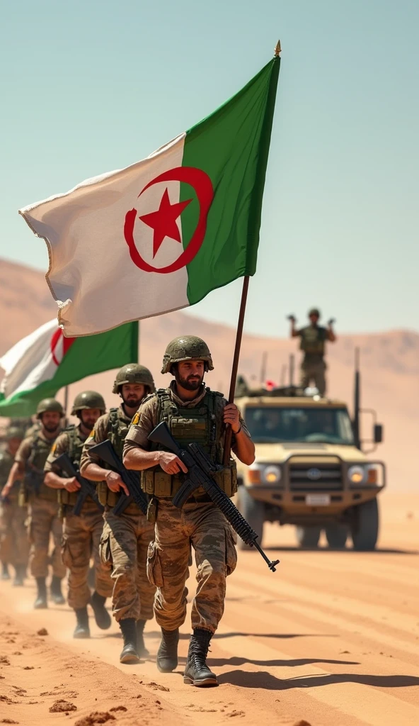 Algerian soldiers with flag