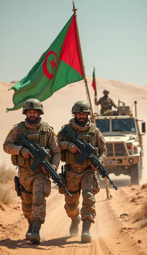 Algerian soldiers with flag