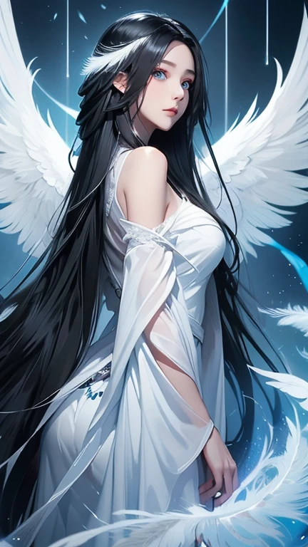 A woman with raven-black hair cascading down her shoulders and donning a pristine white dress stands before a mesmerizing white dragon in this close-up, beautiful anime portrait. The intricate art is rendered in exquisite 8K high quality, showcasing the stunning anime face portraits and meticulously detailed digital anime art that Gviz is renowned for. The beautiful young Japanese-style Spirit is depicted with a highly detailed art germ, imbued with enchanting fantasy anime elements, and the dragon's wings spread majestically behind her. The profoundly captivating image boasts immaculate 4K anime style that only Gviz's masterful