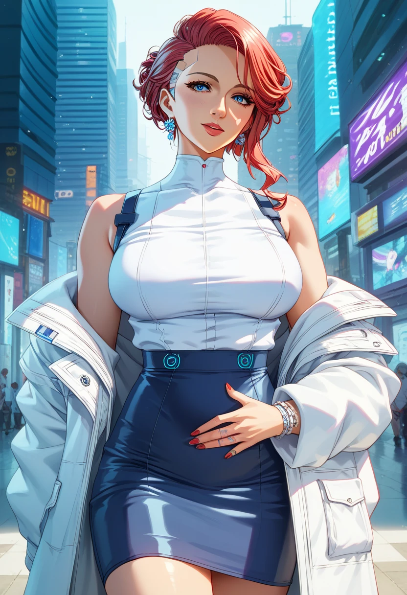 (Masterpiece, Best Quality), 8k Wallpaper, highly detailed, poster, vintage sci-fi film, 1960s, a magazine cover with sexy giant nurse towering over a tiny city, a portrait by Paul Kane, cinematic movie poster, perfect face, bright colorful hair, Attack of the 50 foot woman, giant woman, tiny city, lines, abstract, mid century modern, movie poster, vintage, white nurse uniform, stiletto high heel shoes, tiny destroyed skyscrapers city, retrofuturism, pulp sci fi, pulp sci-fi, 60's pulp illustration, scifi pulp, pulp book cover art, pulp scifi, old retro pulp comic cover, pulp science fiction, pulp scifi illustration, vintage scifi, skyscrapers sized under her knee