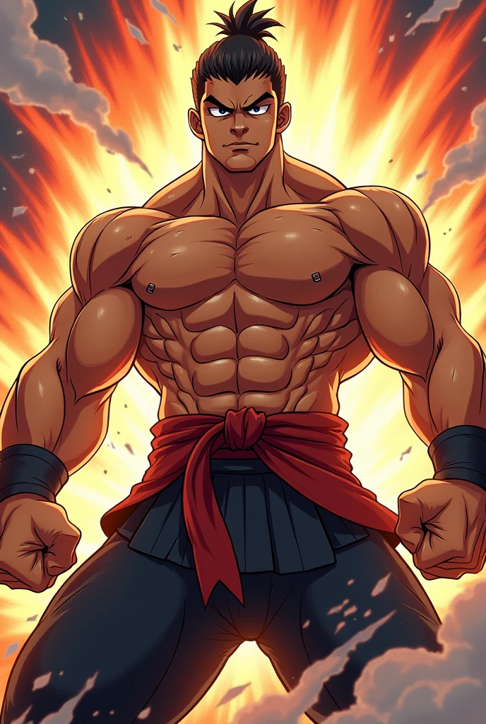 ( art of anime Naruto)  (photo angle from bottom up )(tilt angle)(tilted angle) (close-up) red skin ,sunburned red skin,  boy was shy and blushed (photo subject: Close-up of muscular thigh muscles ) (photo angle from the ground upwards) [Anime photo][highest quality photo][4k,HD photo quality ] eyes blue , main wear tight and short loincloths soaking wet,the loincloth bulges (muscular thigh muscles, firm thigh muscles, muscular thigh muscles, sinewy thigh muscles, giant thigh muscles, strong leg muscles, muscular hamstring leg muscles) , bodybuilder,bodybuilding, standing, , pink skin, rosy skin , lots of sweat flowing down,sweat profusely, drenched in sweat, sweat flowing all over the body, a lot of sweat, topless, shirtless, hot sunny  , blue eyes, cute face, cute baby face, cool face