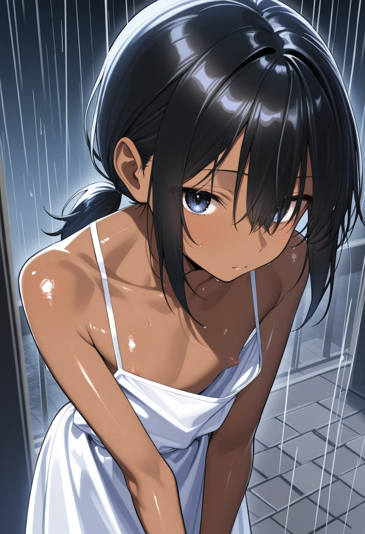 (masterpiece), (best quality), (ultra-detailed), very aesthetic, illustration, perfect composition, intricate details, absurdres, detailed face, (intricate),1girl, (kirigaya suguha, sword art online, green eyes, black hair, medium breasts, solo, nsfw), (shy, blash, embarrassing), (narrowed eyes), (glowing eyes:1.2), bath towel, sit, glare, bathroom, bath chair, shower, (shiny skin), looking away, perfect face, 4k, extremely detailed anime illustration, enhanced details, (extremely detailed eyes), perfect anatomy, smooth skin, (black background), cristal clear eyes, beautiful face,(anime style:1.5), (highres:2), cinematic