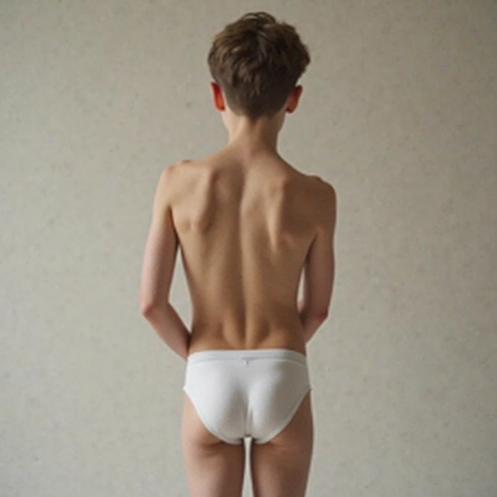 An 18-year-old boy with a slim build who is in underwear (Full body and back)
