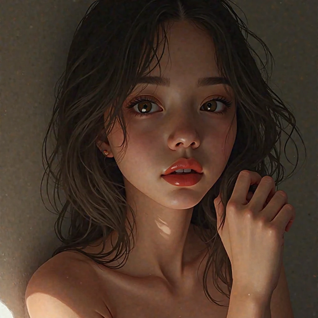 Girl whispering in front of the magic circle, winds from hell blowing silently, pose, realistic, extreme detail, studio lighting, dark color palette, shady environment, fancy, oil painting, 4k, hyperrealistic