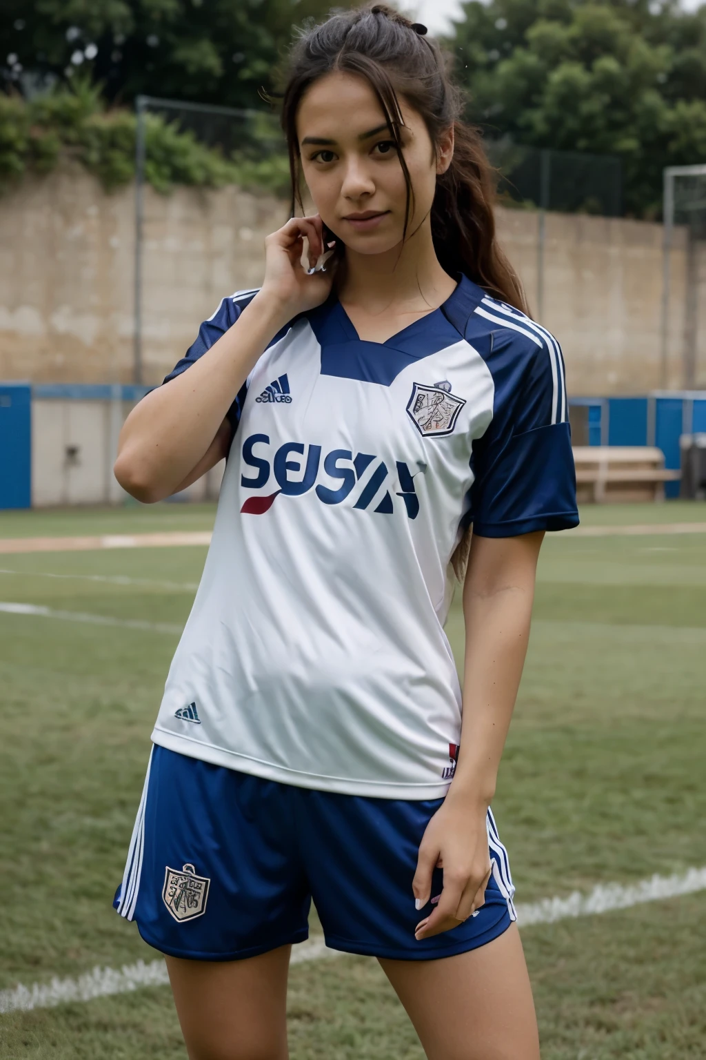 Design a uniform for a soccer team with the colors light blue, white and black.