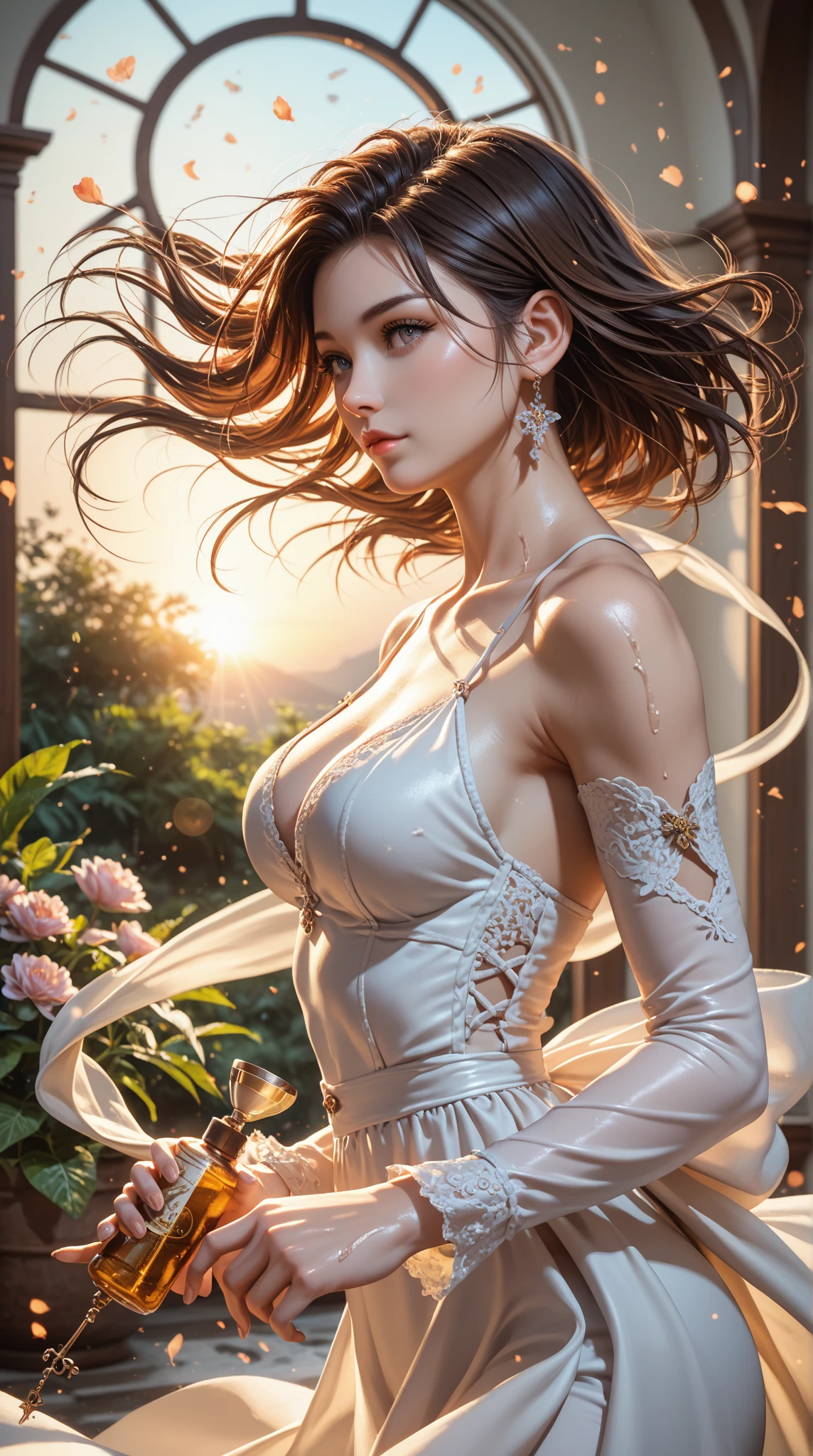 a close up of a female woman person, sensual and sexy, Unclothed, holding a flower in a field, de Laszlo Balogh, salome, litrgp romance cape, by Carlos Saenz de Tejada, mas Balázs Diószegi, zenra taliyah, inspirado em Thomas Blackshear, tom bagshaw donato giancola, de Antonie Palamedesh.