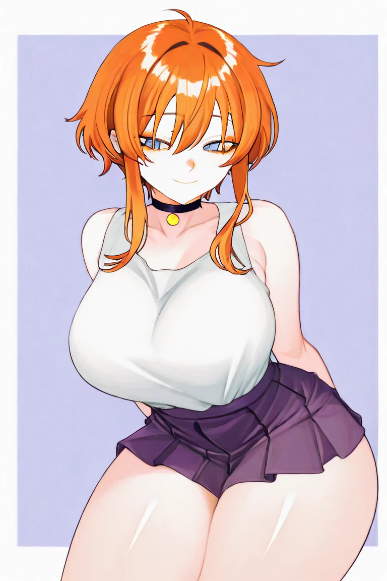 1 girl, Alone, Upper part of the body,
Orange hair, wide,
orange eyes, long eyelashes, thick eyelashes, looking at the viewer,
SMILE,
White shirt,
White background, simple background, ((busty1.87,)) (giant breasts:1.2),