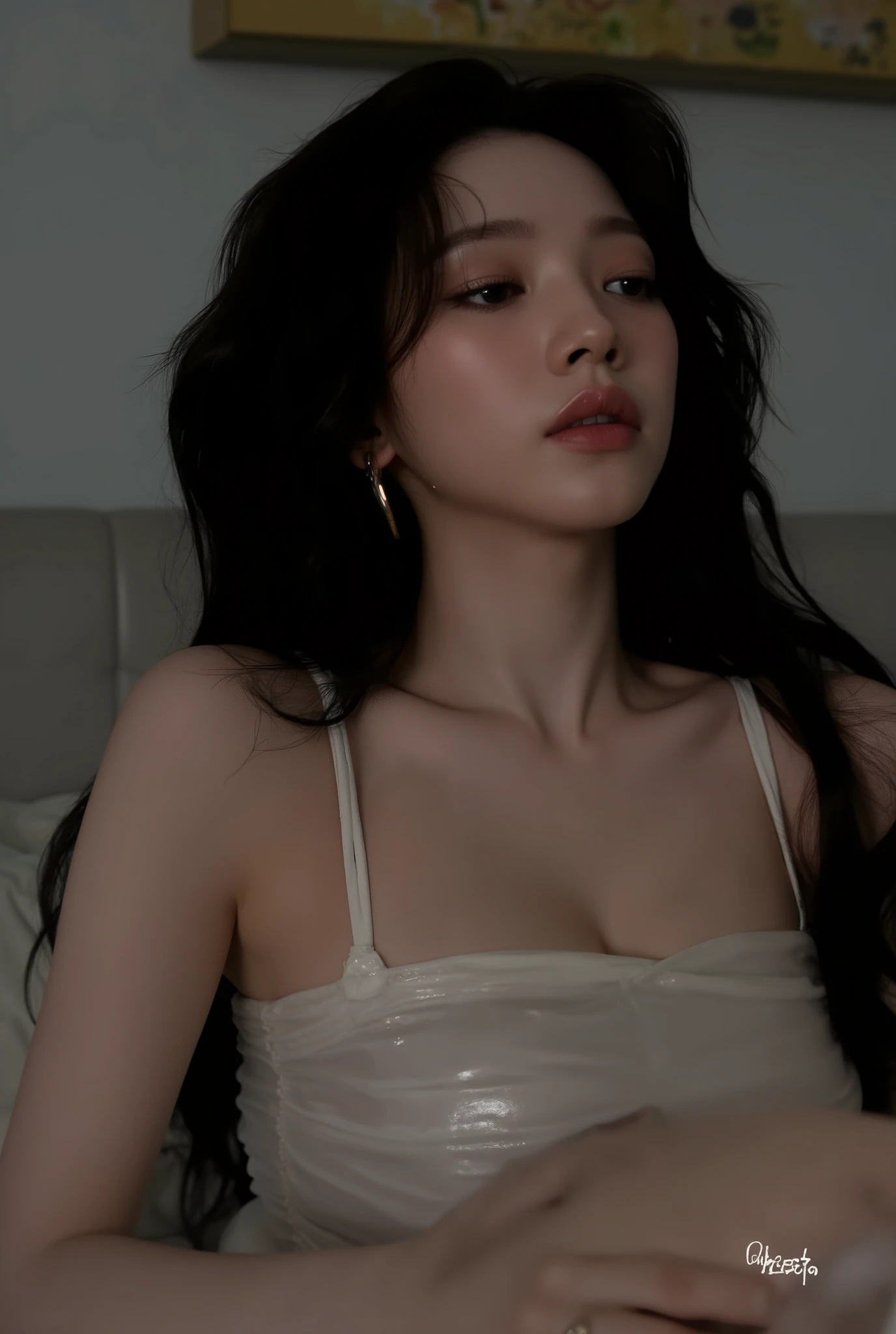((( real、live-action、reality、High image quality)))do, best quality , ( High Definition CG Unity 8K Wallpaper ), ( best quality ), edge orgasm 、 face focus 、 woman with her mouth open and eyes closed 、korean women with an edge_face、long black hair、 on the bed、((sweat) ),((Skin that shines with sweat))((The collarbone shining with sweat,Face that shines with sweat)),((Sweat-drenched skin))((The skin wet with sweat)),