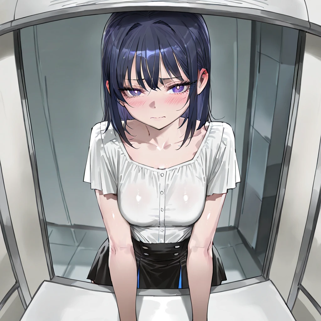 8k woman cute eyes closed tears hands out in front nude no panties detailed face cute nipples black hair drool short hair tilting slightly up inside hospital small breasts from above multiple men cum on face cum in mouth cum in hair having penis buried in wall