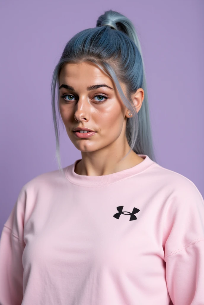 closeup photo of billie_eilish wearing a fitted black compression shirt, plain matte black backdrop, soft directional lighting, even lighting, intense powerful mood