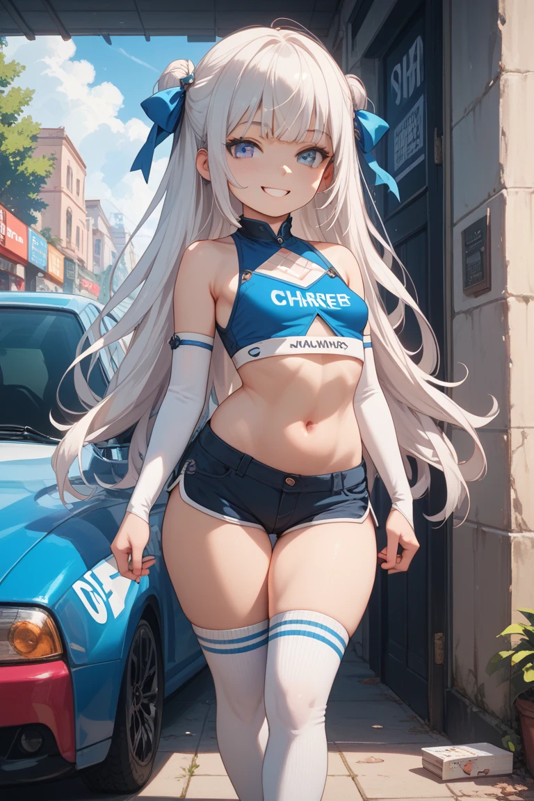 ((((masuter piece、top-quality、Healthy images、Long body、large full breasts、Brown skin color、Silvery hair、Long hair、Blue glowing eyes、Dynamic Poses、A look of shame、tshirts))))、(((Very marked camel toe)))、sea side、Happy look、(((((Black skin))))),((((darkskin)))),((sun burn))、Realistic skin type、an anime girl、Detailed Digital Anime Art、A seductive anime girl、extremely detailed art germ、a hyperrealistic schoolgirl、Ilyakukvshinov、Smooth Anime CG Art、Ultra Realistic Woman、ig model、ArtGerm、photo-realistic anime girl、digital anime art