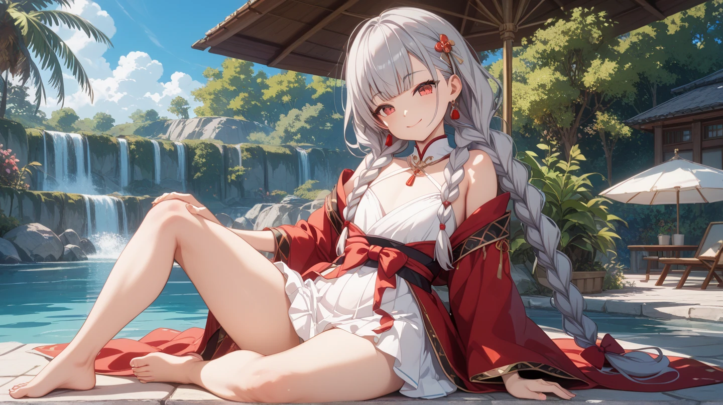 Anime girl sitting on chair in white dress, cute anime waifu in a nice dress, azur lane style, Guweiz in Pixiv ArtStation, trending on artstation pixiv, Guweiz on ArtStation Pixiv, Anime goddess, onmyoji, trending on cgstation, style of anime4 K, Guviz, perfect body, perfect breast,((Best quality, 8k, Masterpiece :1.3)), Sharp focus :1.2, Perfect body beauty: 1.2, lewd face and holding condoms, ((white panty :1.2))