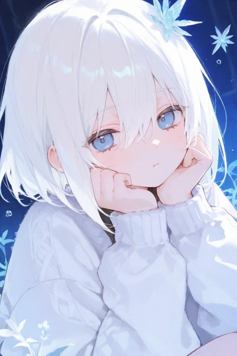 Gosegoo, white hair, Bob Hair, hair between eyes, Ahogeo, blue eyes,