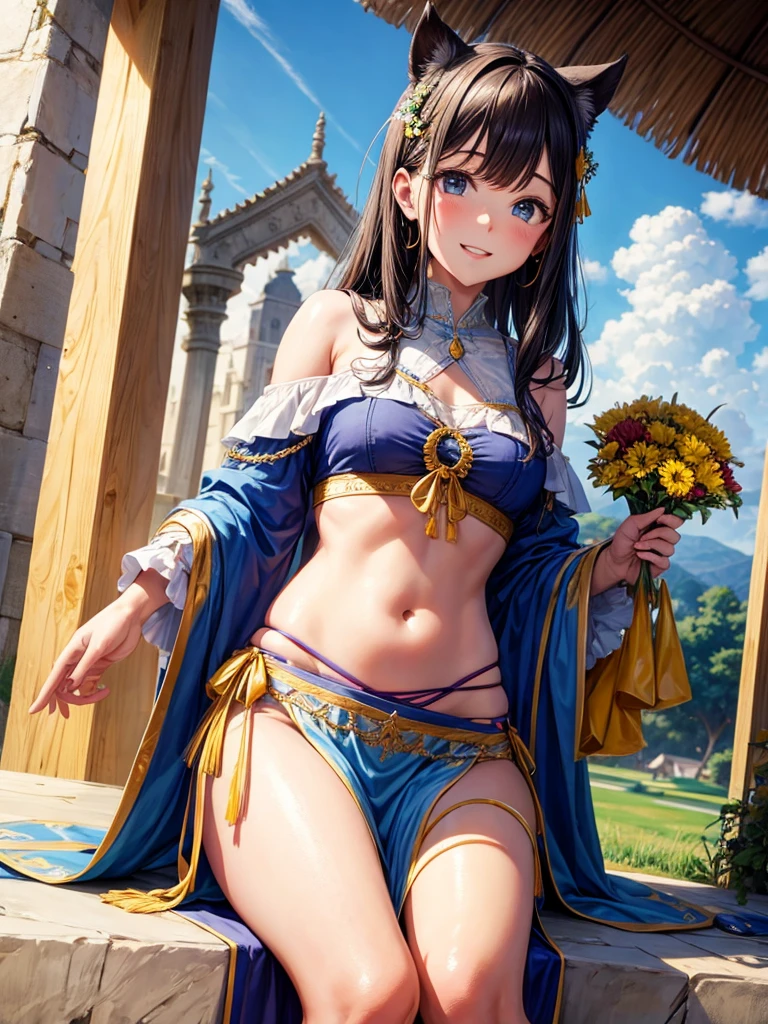 masterpiece, Highest quality, Highly detailed CG Unity 8k wallpaper, (Closeup shot of the upper body head of a beautiful girl), , Blue elegant long straight hair, (Mckenna Grace), (Flat Chest,Thighs), (pink yellow) Golden (Sparkly tutu,long rabbit ears headgear, , bow tie, No pants, Genitals are visible), (Spread your legs), (blush), Oilskin, (Captivating smile), (Wonderland), Pretty face, Key Art, Awards, intricate detail realism hdr, by (Luan Jia, Altgerm and Range Murata), Photorealism, Hyperrealism, Ultra-realistic, Dramatic Light, Strong Shadows, Nice views, Depth of written boundary,((A clear crotch bite:1.3))、((Well defined nipples:1.2))、Nipples are visible、Ultra high leg,cute pussy,Fishnet tights、garter belt
