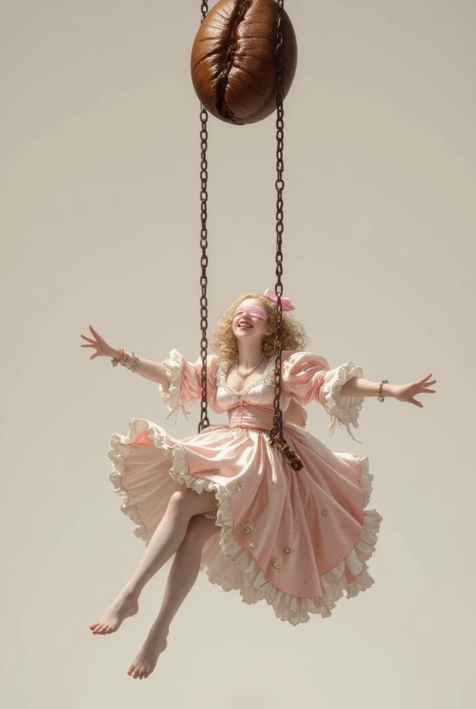 Pink double ponytail, Pink eyes, Cute Asian beautiful girl, wearing a tutu, dramatic magic floating pose, !!Full body portrait!!, Puppets on a rope, Creepy puppets, string puppet, ballet dance, distorted pose, [ Floating ]!!, dramatic floating pose, puppet, creepy pose, white stockings, full body commission for, loli in dress