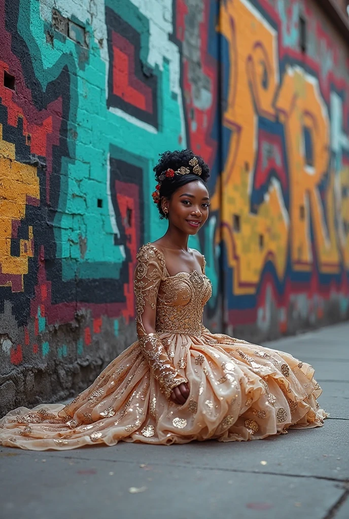 masterpiece, sharp focus, ultrarealistic, 12yo black 1girl, standing, (((waist up))), beautifil intricate surprised face, detailed eyes, intricate hair with flowers, white dress, only candles light, dark old room