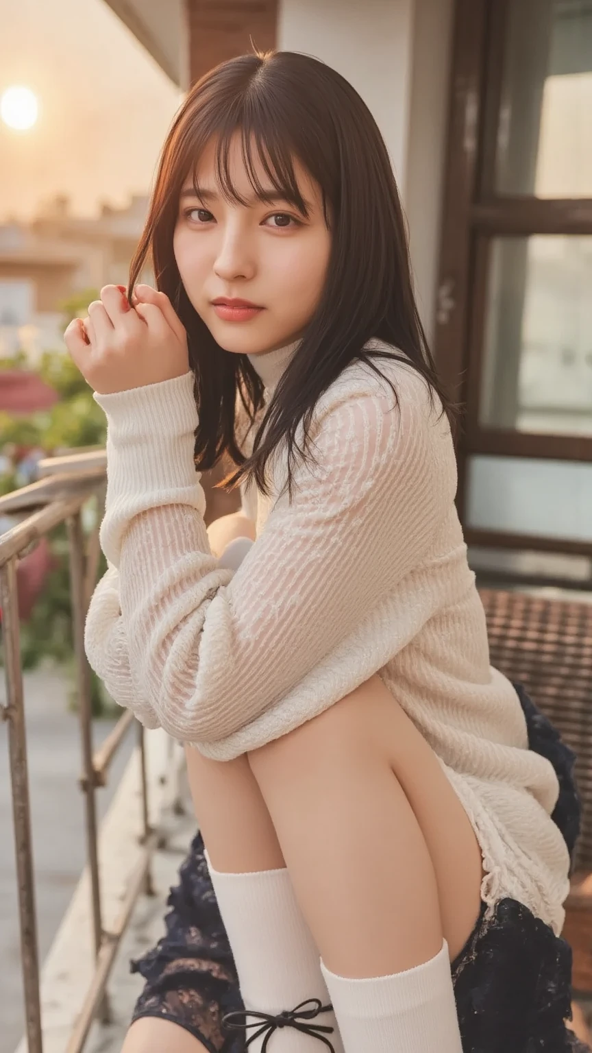 finely, High resolution, high quality、perfect dynamic composition shape, finely beautiful eyes, medium hair, small breasts、natural color lip,Kamimehibuya、20 year old girl、1 person、transparent skin、shining hair、table top, 最high quality, shape, Super detailed, finely, High resolution, 8K、correct state of the human body、squat、Stand in front，hair blowing in the wind、whole body
