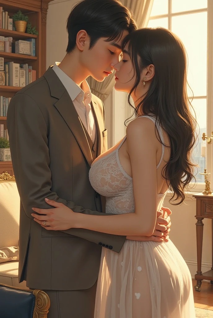 (in 8K、RAW shooting、top-quality、masuter piece:1.2)、ultra-detailliert、ultra res、(realisitic、rialistic photo:1.37)、portlate、high-definition RAW color photography、Professional Photography、highly detailed and beautiful、ighly detailed、8K Picture Wallpaper、amazing detailed、huge filesize、Official art、Highly detailed CG Unity 8K wallpapers、highly detailed beautiful girl、extra detailed face、extremely detailed eye、highlydetailed skin、extremely detailed fingers、highly detailed nose、very detailed detailed mouth、Perfect Anatomy、细致背景、Detailed clothing、1人、(20:1.2)、in her 20s、Cute litRealistic body、小柄、de pele branca、glistning skin、Slim body、A dark-haired、((long))、(bluntbangs: 1.5)、kawaii faces、Lifelike face、Delicate eyes、Sauce order、((Stylish office))、((Officelady))、(((no-bra)))、(((blancheYThe shirt)))、(((The woman's shirt was taken off.、Female breasts are ex))、((Black mini skirt))、((Black stockings))、((standing athletic pose))、((Man hugging woman from behind、fullnude、Grabbing a woman's breast))、((Female armd on man's neck))、((opens legs))、((FULL BODYSHOT))、((Woman turns around and kisses man))、((Sexy Bose))、耳Nipple Ring、a klace、cowboy shot、((sideways Facing))、Contrapo、动态照明、((D cup with firmness))、