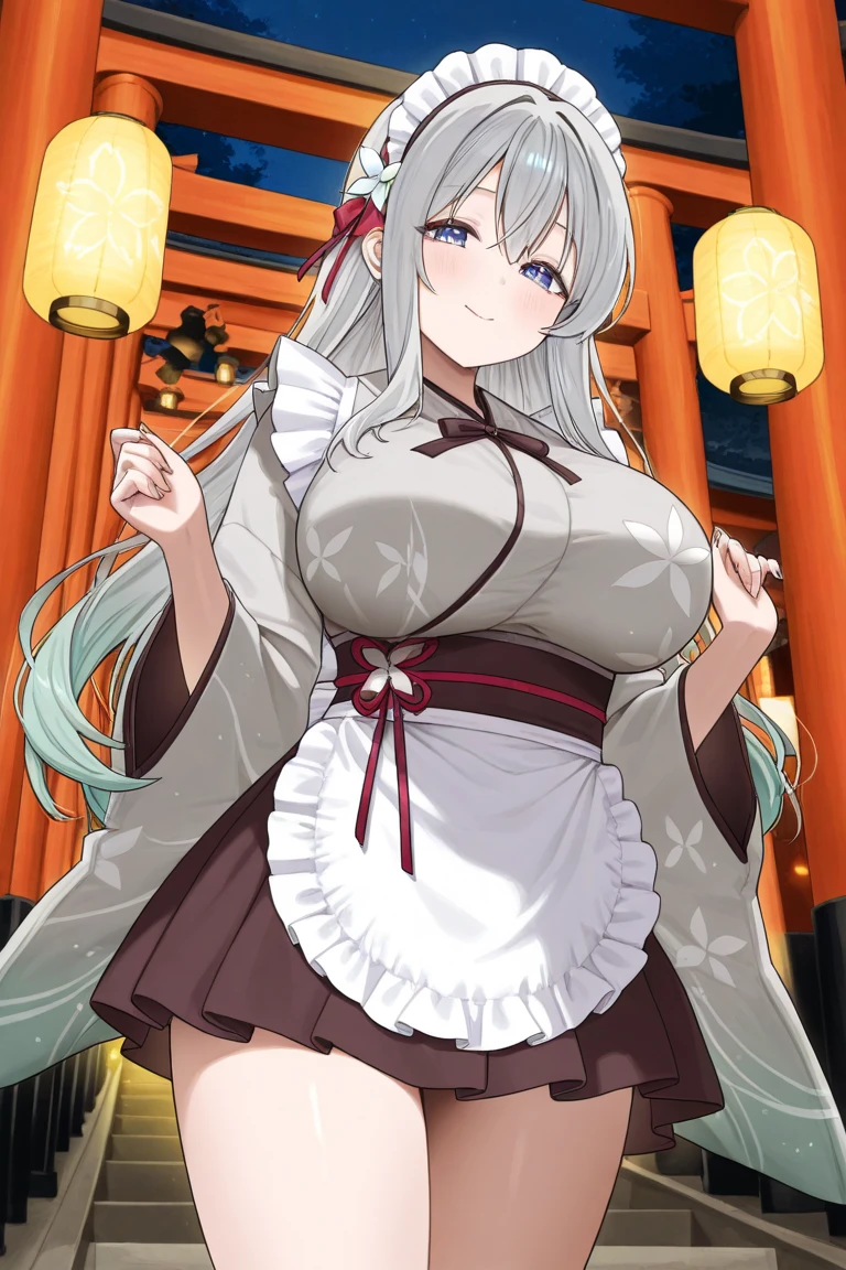 (masterpiece, top quality, best quality, official art, beautiful and aesthetic:1.2),ultra-detailed,intricate details,amazing illustration,award-winning art,atmospheric,
BREAK, 1 beautiful girl, (17 years old girl), Very detailed, colourfull, highest details,
BREAK , 1girl in, (Cute:1.5),(Cool:0.8), (Beauty:1.5),(Chibi:0.5), (17 years old girl), (girl, Older sister, Unclear, Beautiful face of Japan:1.2) BREAK, (A detailed eye,Tsuriformes:1.2),(Silver hair,Long hair in a bun,Deco:1.8),(huge breasts:1.35),star eye silhouette, (long eyelashes, Double eyelids:1.2), cleavage, ,Swaying udder, Clear skin, Beautiful skin, Shy, Erect ,Clear skin, Beautiful skin, Shy, gleaming skin,(best quality face),(Top quality glowing eyes),(The best smile,Doya face:1.45), BREAK, snowing, crowed people in the background,(closed eyes, praying with hands together:1.35), (girl in a kimono with fur visiting a shrine where a statue of a dragon is enshrined:1.2), BREAK,wakame,wakame,wakame,(Cowboy Shot,raise up leg:1.4),
BREAK,(Blurry background:1.3),(absurderes, hight resolution, Super Detail Art),cel shading,Clear Color, Lonely optical effect, Beautiful pictures, Bright glow, mystic atmosphere,(Close-up of girl:1.1), Mystical light particle effect,manga influence, clean line drawings,