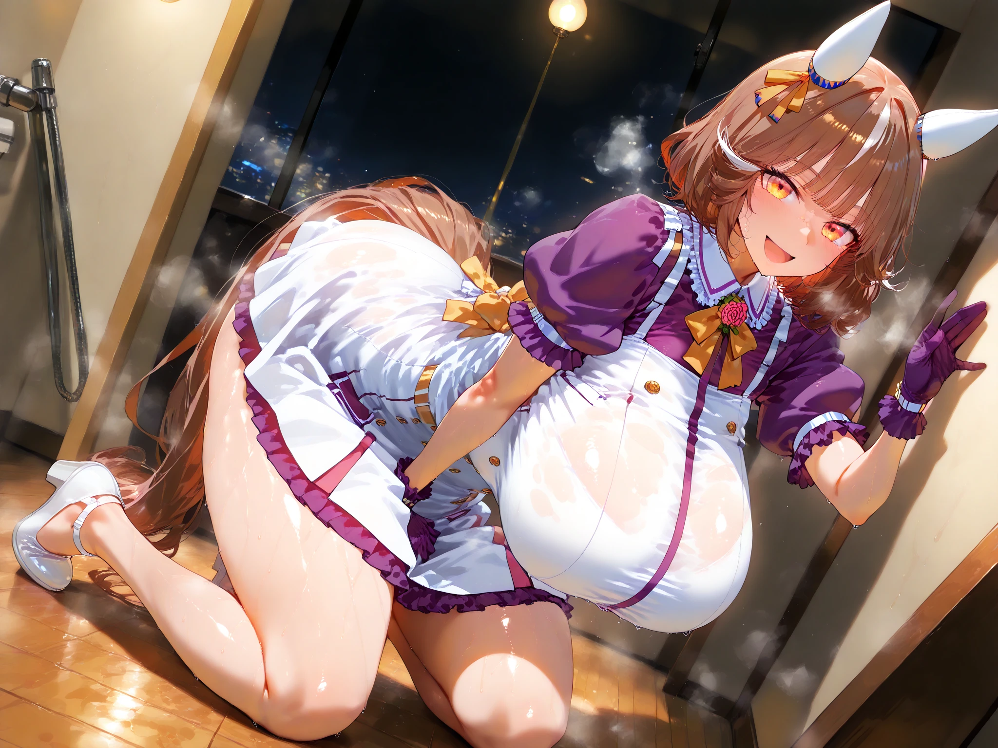 score_9, score_8_up, score_7_up, score_6_up, score_5_up, score_4_up, 
gradient background, 
refraction, caustics, rim lights, backlighting, bloom, 
BREAK
source_anime, day, indoors, bedroom, sky, window, sunlight, sunbeam, barn, hay, 
BREAK
1girl, solo, long hair, blush, open mouth, brown hair, thighhighs, navel, , purple eyes, swimsuit, heart, , sweat, , , , collar, heart-shaped pupils,  toy, clothing aside, neck bell, spread , fake tail, cow print, cow ears, inverted , cow horns, cowbell, cow girl,  bottom aside,  tail, one  out, steam, feet out of frame, folded, legs up,  object insertion, , 
<lora:Laserflip-v1-PDXL:1>