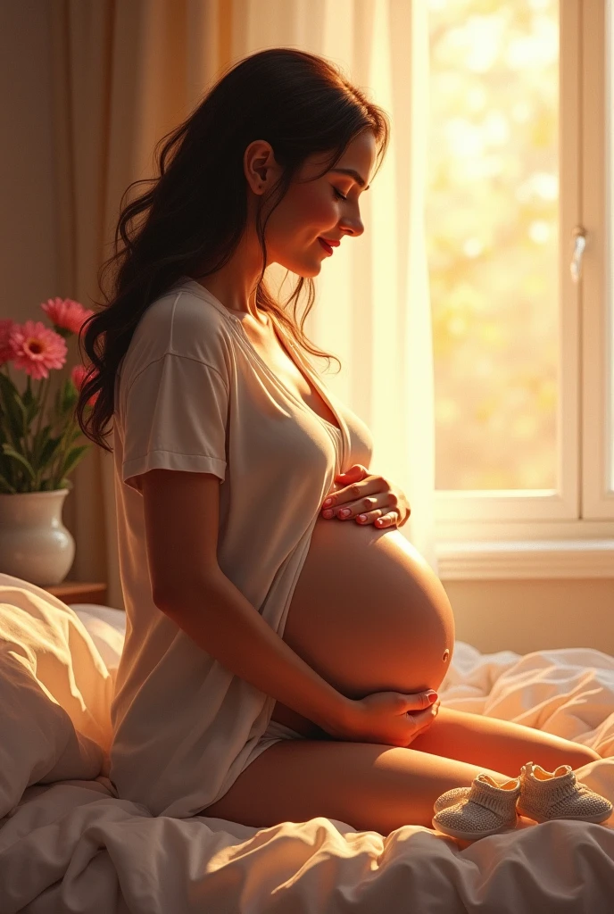 pretty korea woman big pregnant giving birth