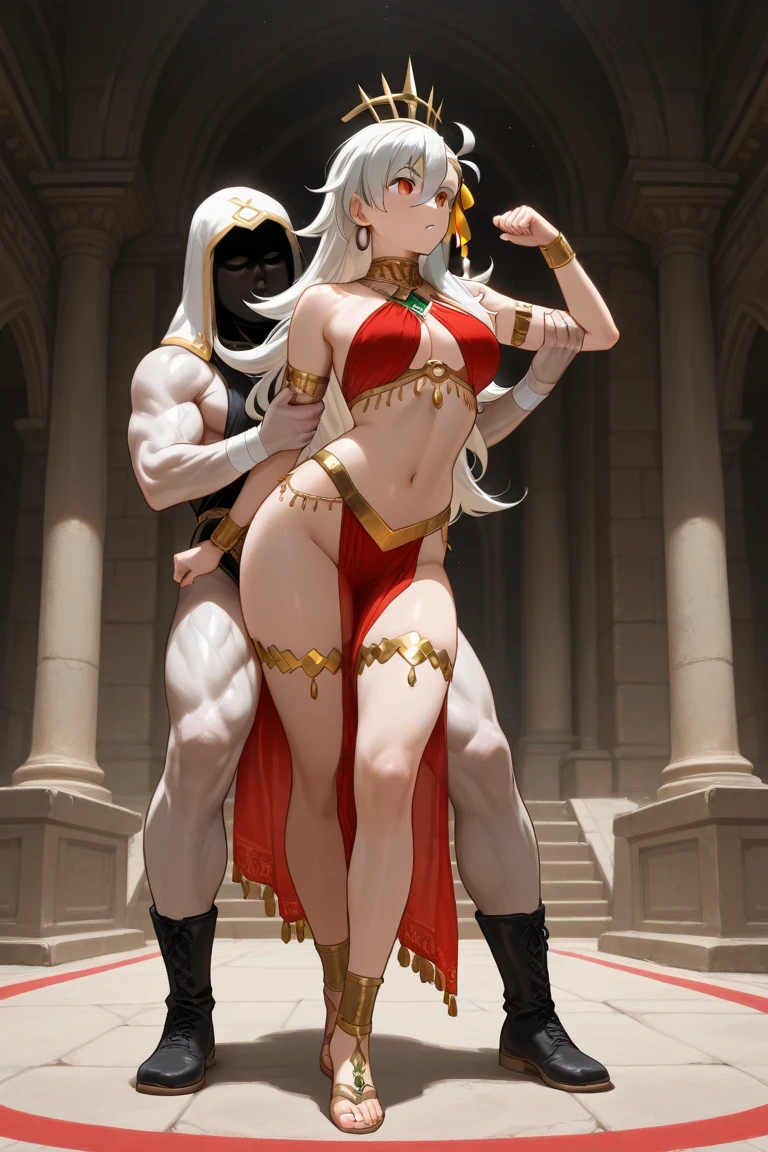 Zeus made,a Greek god with white hair and beard,Cao Cao,stark,with muscles so thick and enormous that they are about to leave the body,virile and very masculine wearing ancient Greek costumes and leaving his chest and abdomen exposed,he will be hugging the goddess Hera very tightly and kissing with great lust,a Greek goddess with curly orange-blonde hair,beautiful face and body,wearing sensual Greco-Roman costumes that would leave your body semi-nude,she would probably use a blue cape that Zeus would be subtly removing,the scene would take place on Mount Olympus, a place with Greco-Roman architecture
