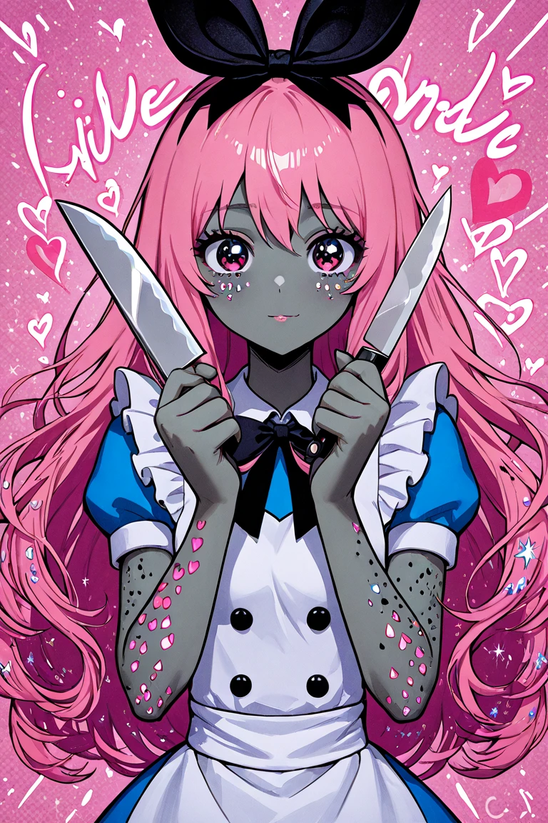anime girl with pink hair holding a knife in her hand, Gapmoe Yandere, [[[[smiling evilly]]]], in anime style, in an anime style, Mirai Nikki, anime moe art style, with pink hair, trigger anime art style, Gasai Yuno, Gasai Yuno, By Shingei, Animated art style