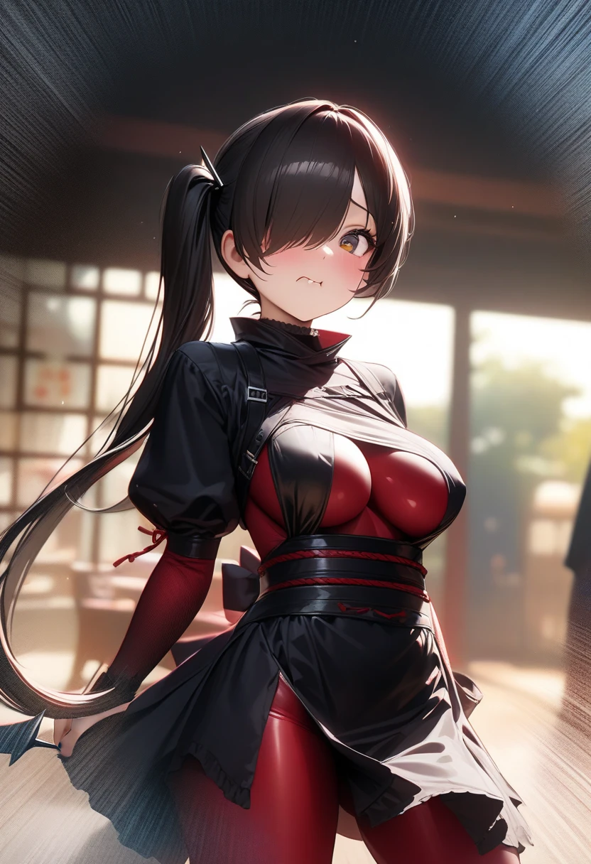 full body, (masterpiece, best quality:1.2), cowboy shot, solo, 1girl, ayanokouji rem, sad, open lips, heavy breath, wet skin, sweaty, looking at viewer, long sleeves, capelet, red skirt, thighhighs, cleavage