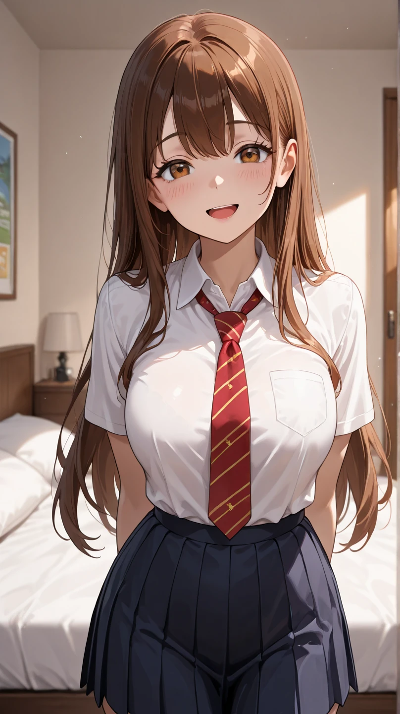 Mayoi hugging cute girl with long caramel hair and brown eyes
