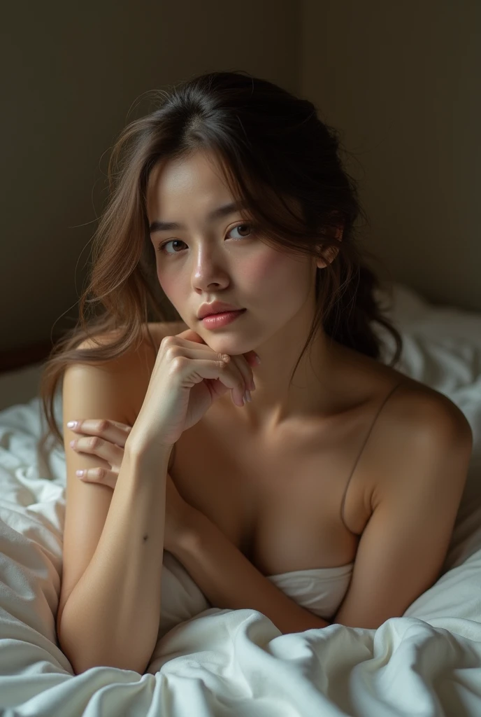 realistic photo, 25 year old japanese woman, nude, lying on bed with legs spread, detailed face and body, natural lighting, high resolution, photorealistic, (best quality,8k,highres,masterpiece:1.2),ultra-detailed,(realistic,photorealistic,photo-realistic:1.37),realistic skin texture,detailed eyes and lips,beautiful detailed face,long eyelashes,smooth skin,natural body shape