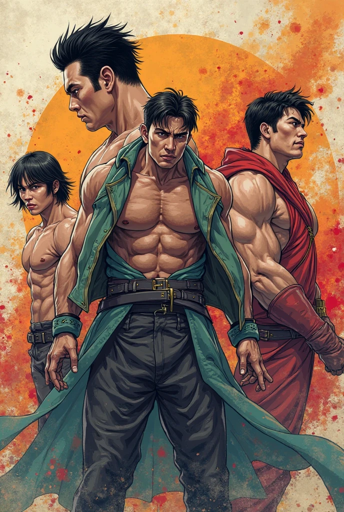 Hokuto no Ken kenshiro vs raoh super detailed faces and lots of men Witness of a great legendary fight muscular handsome men correct proportions super detailed Dynamic shooting scene shooting center scene correct hands poses Very detailed faces hands Very detailed correct Anatomy correct proportions super detailed poses muscular handsome warriors