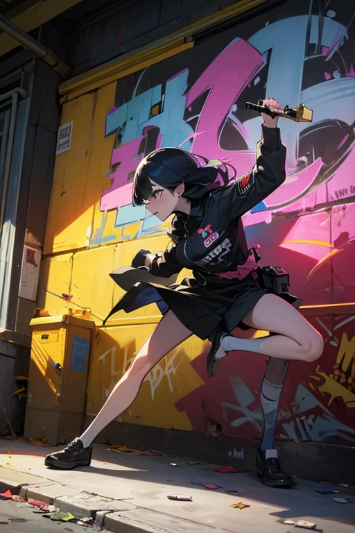 cyberpunk, 1girl, roller blades, action