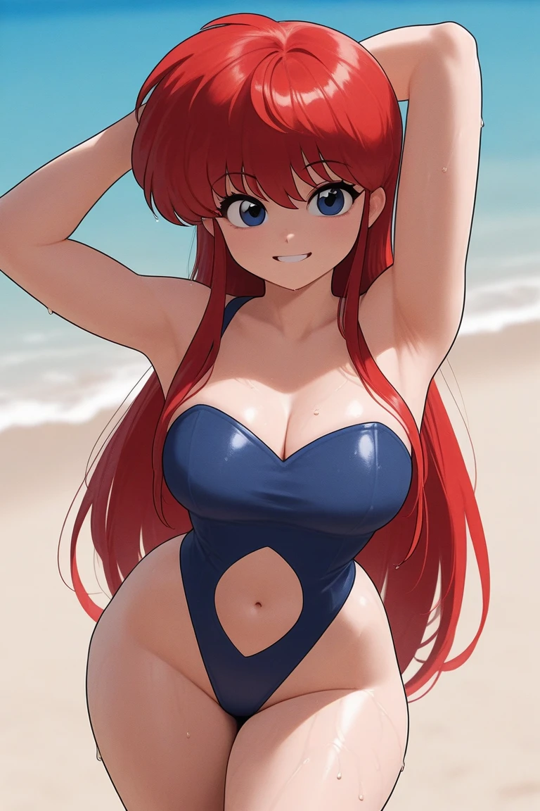 Kushina,1girl,solo, beautiful, thicc thighs, huge breasts, wearing white bikini, in swimming pool,pure eyes, realistic pupils, highly details eye, perfect anatomy, good anatomy, good composition, armpits, sweating, Mom, milf, thicc thighs, lubricant skin groin area, oily skin, red armpits, sweat armpits, behind view, show her ass,red hair, green eyes, wearing white bra