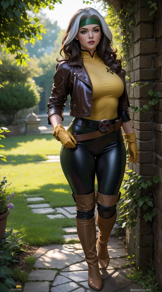 1white-skinned woman, with tied mustard colored hair, with yellow jacket, and black cap ,with medium chest,blue eye , tight yellow pants with black stripes,a white shoe, medium buttocks, staring with fists at the viewer ,menacing shadows, ESCARIAN FOREST, suspended atmosphere, realist , Stormy, sharp focus, action