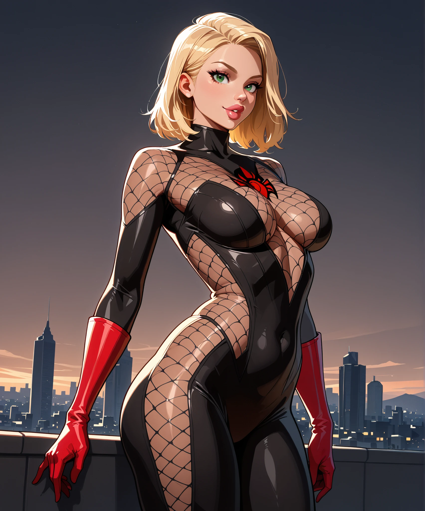 Charlize theron Harley Quinn from DC Comics beautiful Hungarian woman, intricately decorated, realistic rendering Character design, photorealistic, unreal mechanism, hyperdetailed. ((best quality)), ((masterpiece)), ((realistic)), (detailed), close-up portrait, full-body portrait, green eyes, black and red costume, highly detailed skin and hair, looking at the viewer, stunning gradient colors, sadistic smile, detailed background, city at night, detailed mouth, incredibly detailed, ((masterpiece)), absurdities, HDR.