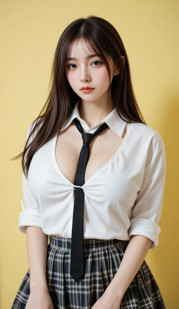 (masterpiece:1.2, best quality), (real picture, intricate details), solo, 1lady, school, school uniform, big tits