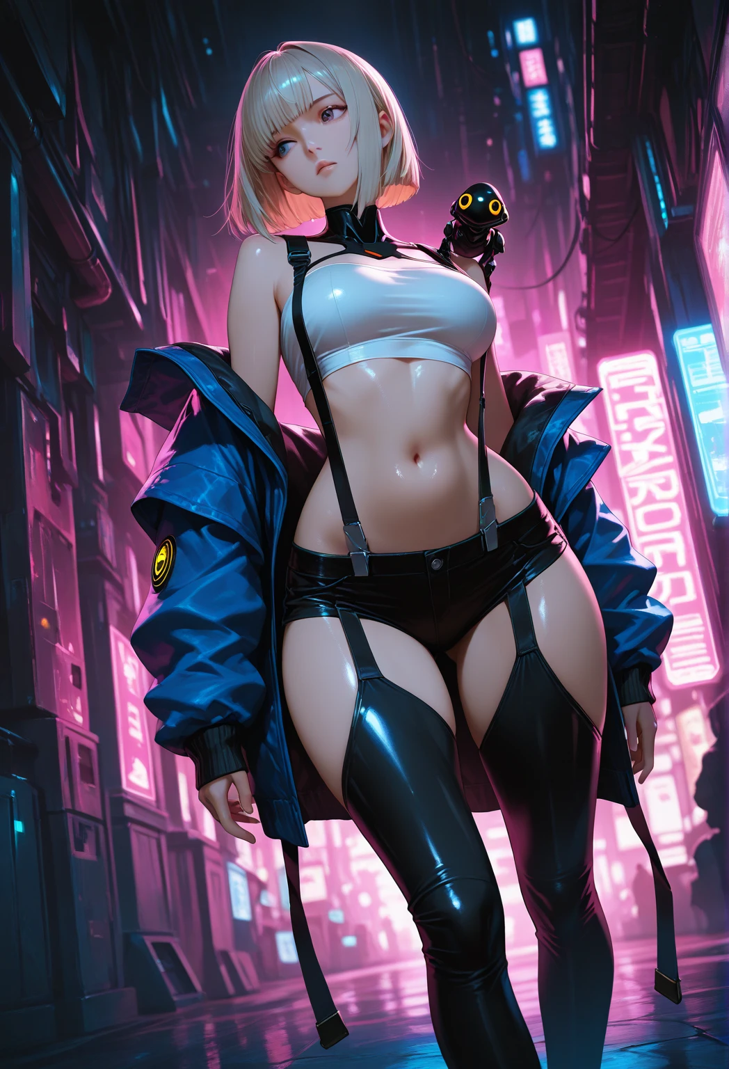 <lora:rebecca_v1:0.7>, rebecca \(cyberpunk\), twintails, black hairband mechanical eye, colored sclera, red sclera, colored skin, white skin, green hair, black bra, thong, red pupils, red eyes, black jacket,
<lora:add_detail:1.00>,
<lora:epiNoiseoffset_v2-pynoise:1.00>,
<lora:pantpulldown:1.00>,
pantpulldown, from below, close up
