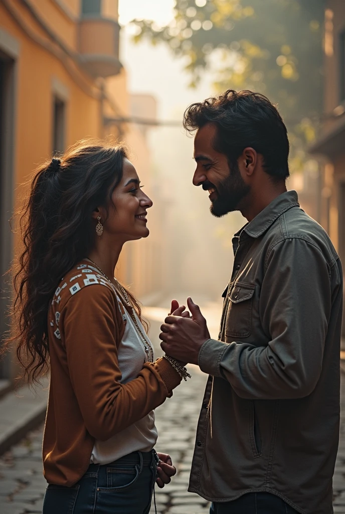 Indian young man talking to New York girl