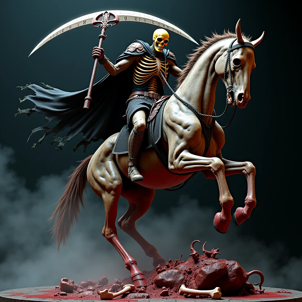 (three sided view:1.2)super-detail,highs quality,best best quality,master masterpiece,(Panoramic View:1.2),(the whole body:1.2),simple Backgrounds,,Anatomically correct,1个骷髅骑士,Riding a skeleton horse,cloak,sword,The eye sockets glow red