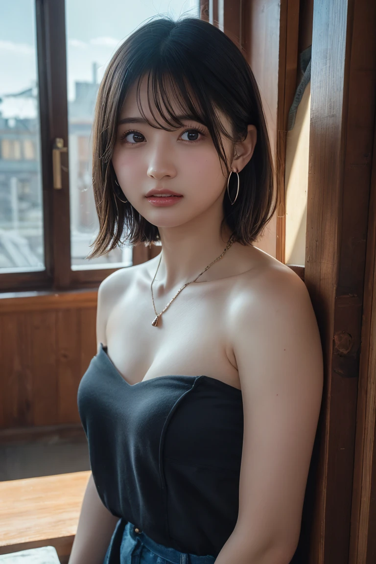 (table top, highest quality、high detail:1.4、very attractive beauty、Adds intense highlights to the eyes、look closely at the camera:1.4、Beautiful woman full of charm、ideal body proportions、perfect anatomy、brunette short bob hair、shiny hair、bangs:2、光沢のあるbangs:2、lip gloss),1 girl, Report, light brown shiny hair, scarf,realistic, looking at the viewer、Please tilt your head slightly, bright colored crystal light blue eyes, short and shiny hair、 chest中央に穴の開いた白いタートルネックの衣装,chestの真ん中に丸い穴のあるセクシーな白いタートルネック ニット セーター、 lips, lip gloss, Upper body、Big eyes、eyelash、face is a little red、embarrassing)、((italian road in winter))、((short hair with Big eyess、Give your students very powerful highlights、{Huge|big|Hugeな|mega} chest:2、very bigger chest:2、look at the audience、very beautiful beauty、show me your ears、long neck、smile a little、beautiful teeth、open your mouth and smile、heart shaped eyes))、28 years old、very cute super model、portrait:2、close your face:2