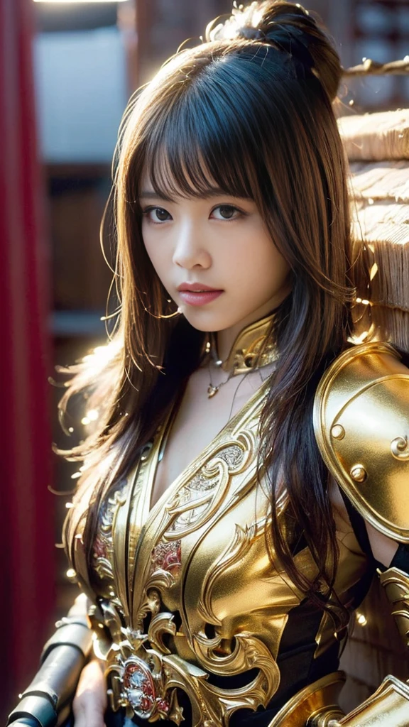 (One Knight Girl)、top-quality、masterpiece、超A high resolution、(Photorealsitic:1.4)、Raw photo、女の子1人、()、glowy skin、(((Dark Fantasy)))、With a beautiful sword and shield、(Gorgeous Gold Bikinimers)、(Kobold、ogre、Fierce battle with orcs),()、Fight fiercely、(Background of decaying dungeon ruins)、(Ultimate Beauty)、(Knight's helmet)、(Fighting Demonic Beasts)、(Small LED)、((super realistic details))、portlate、(Strong giant demon beast background),globalillumination、Shadow、octan render、8K、ultrasharp、Colossal tits、Raw skin is exposed in cleavage、metals、Details of complex ornaments、Japan details、highly intricate detail、Realistic light、(Mystical expression),CGSoation Trends、Red Eyes、radiant eyes、Facing the camera)、Gundam、Small LED、Toostock、(Gold Micro Bikini)、(Attack of the Monster Beasts)、(Micro Bikini Armor)、