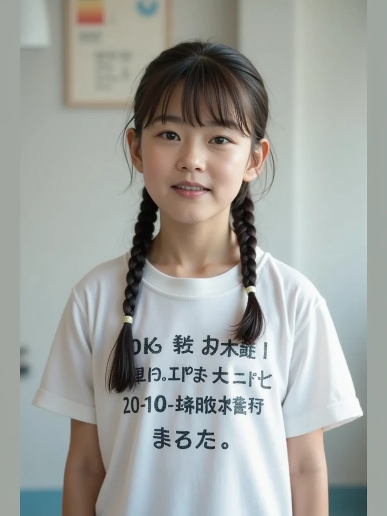 ((highest quality, masterpiece :1.3)), Photorealistic、Ultra-high resolution、Natural skin texture、Hyperrealism、Ultra close-up、12 year old beautiful Japanese girl、Twin tail hair、well-shaped breasts、White collared shirt and tie、mini skirt、Frightened expression
