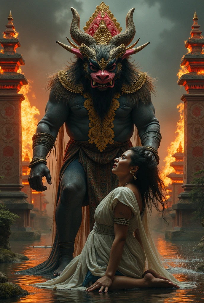 Lakhey holding newari girl in his arms