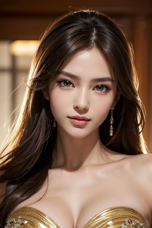 Body portrait, 8K, thin and beautiful eyes, Dindal effect, masterpiece, top quality, high quality, high resolution, very detailed photo, (natural skin texture, fine skin, hyper realism, super sharpness), high detail skin, (very fine, fine skin texture, intricate details, beautiful face, (realistic face), realistic eyes, beautifully detailed eyes, realistic skin, beautiful skin, surreal, very detailed Golden ratio, smiling eyes, ((night moonlight background) )), body portrait, G cup, big breasts, huge breasts, big breasts, glamorous, sexy knit dress,