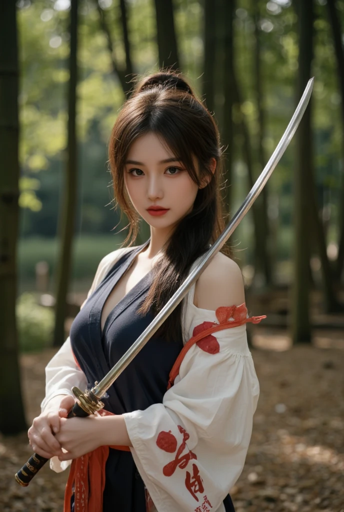 Girl with sword,Simple lines,Light underwear,(transparent),The chest is faintly visible,Cleavage,Minimalism,Holding a red long sword,