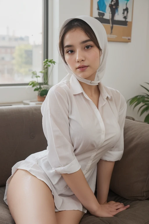 Cuple doctors being having , Young sweet beautiful Indonesian girl, 28 years old, slim body, sweet georgeus face, beautiful small breearing white short hijab to covering all her hairs, a young smart doctor in a hospital, a shy and humble girring white very thin long sleeve all unbuttoned doctor jacket and wearing pulled up sport white bra in, wearing messy pulled up white long skirt, there is a red cross badge on her pocket, there is a stetoscope on her chest, wearing torn aparts into pieces white lace see through panty, wearing wshoes, no stocking, realistic, very detail face, no cartoon, all good fingers have normal shape, normal legs shape, siting down opened spread wide legs at on bed side at empty room in the bogor city hospital in the sunny morning, she is being having hard sex with macho hansomlder doctor, sun shining to her body, nipples and breast are eand visible, on all her hairs and skins, many sweat flowing on her redish face, enjoying her sex intercourse, her face enjoying sergaspenis inserted moving forwards bacslowly into her a, opeouth to take some breathe while enjoying having sex ornd saying aaacckkhh, turned up wet eyes caused by full orgasm, her k hat vagina and dense hairs under her stomach are visible, nude, white lubricant liquid splaand flowing out from her opened vagina hole so make manig penis wet, they are so horny and in love each other, her body and face ar visible,